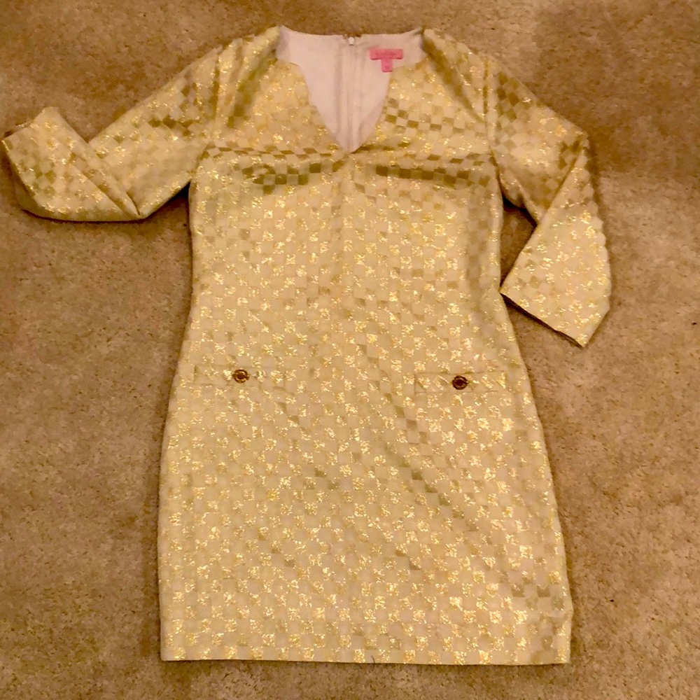 Lilly Pulitzer Gold Block Shimmer Shift Dress